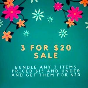 3 for $20  Bundle any 3 items priced $15 and under and get them for $20🛍️🛍️🛍️